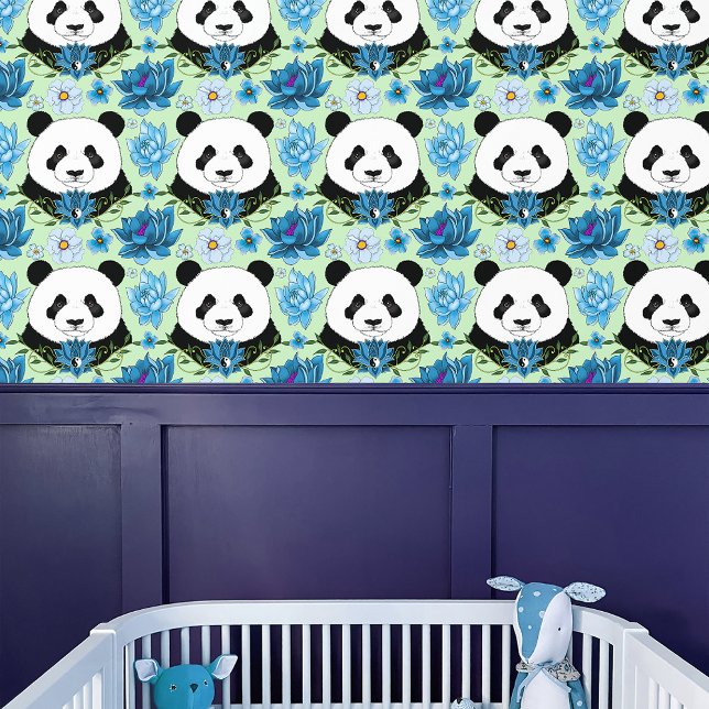 Papel Pintado Panda Bear Lotus Flower Blue (Subido por el creador)