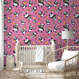 Papel Pintado Panda polka dot kids pink pela y stick