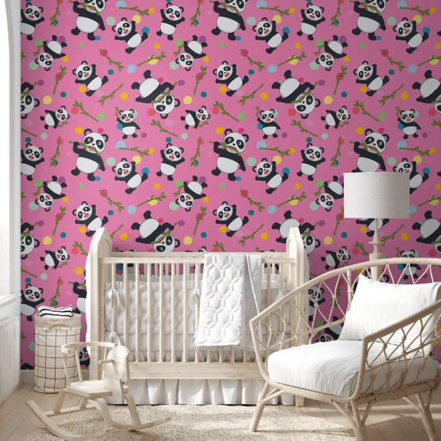 Papel Pintado Panda polka dot kids pink pela y stick (Niños)