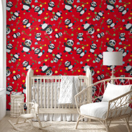 Papel Pintado Panda polka dot niños patrón fondo rojo