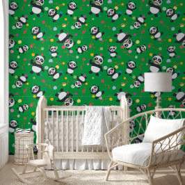 Papel Pintado Panda polka dot niños patrón fondo verde