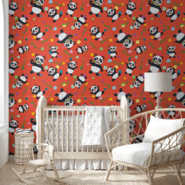 Papel Pintado Panda polka punto niños patrón naranja fondo