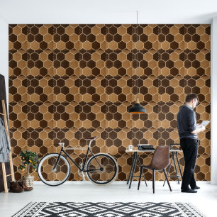 Papel Pintado Paneles de madera hexagonales rústicos 3D