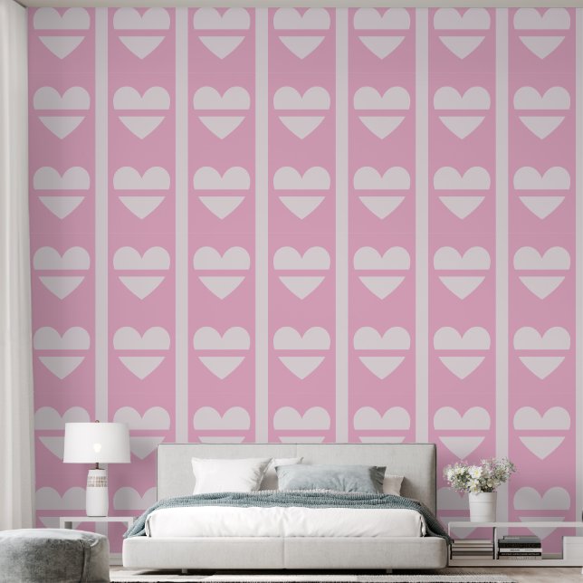 Papel Pintado Paneles elegantes de corazones a la mitad Pink sua (Dormitorio)