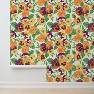 Papel Pintado Pansies en blanco roto