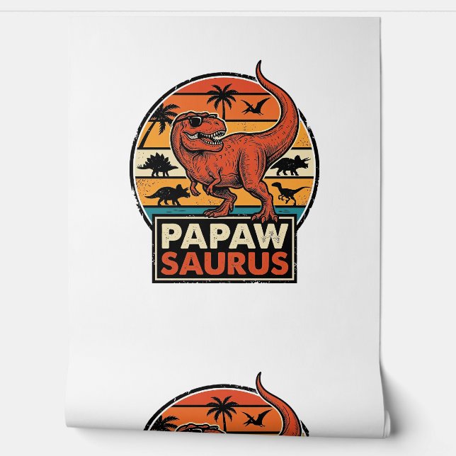 Papel Pintado Papawsaurus Diseño Vectorial Retro Dinosaurio Atar (Desenrollar)