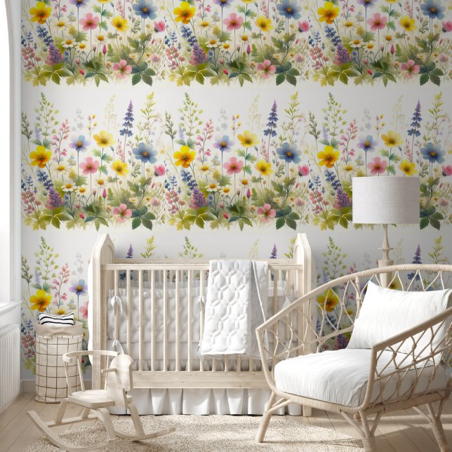 Papel Pintado Papel de fondo acuarela de flores silvestres (Niños)