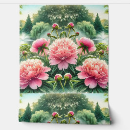 Papel Pintado Papel de fondo acuarela rosa y verde