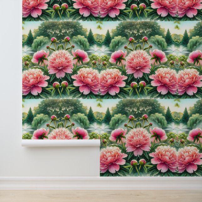 Papel Pintado Papel de fondo acuarela rosa y verde (Solicitud)