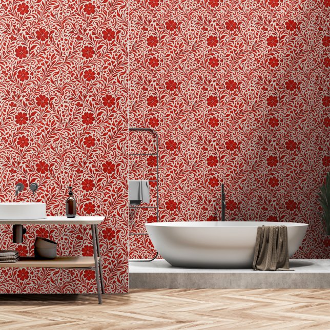 Papel Pintado Papel de fondo rojo y beige negrita del patrón flo (Baño)