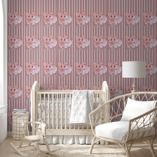 Papel Pintado Papel de fondo rosa y franja blanca (Niños)
