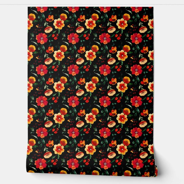 Papel Pintado Papel tapiz de flores de época - Floral retro eleg (Desenrollar)