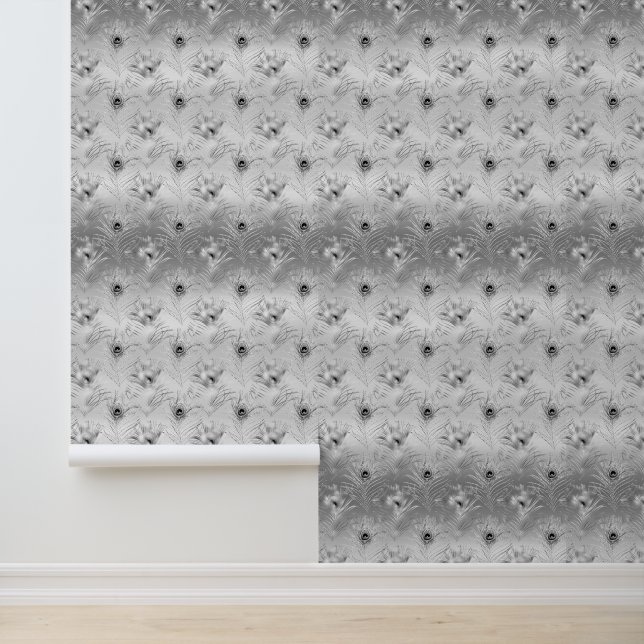 Papel Pintado Paquetes de pavo real plateados (Solicitud)