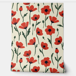 Papel Pintado Paquetes rojos en negrita | Patrón floral clásico