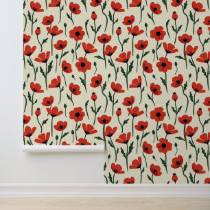 Papel Pintado Paquetes rojos en negrita   Patrón floral clásico