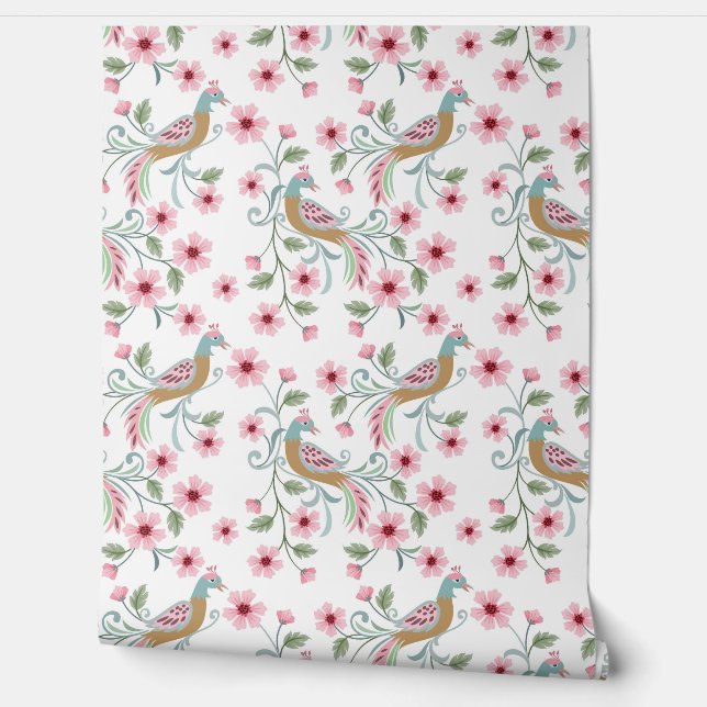 Papel Pintado Paquetes y flores rosas (Desenrollar)