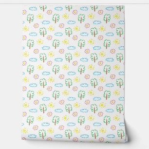 Papel pintado para guardería con nubes y árboles d