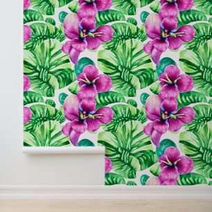 Papel Pintado Paraíso tropical flor morada isla hawaiana
