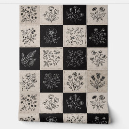 Papel Pintado Parche Botánico Floral Cuero Aspecto Parcheado Cos