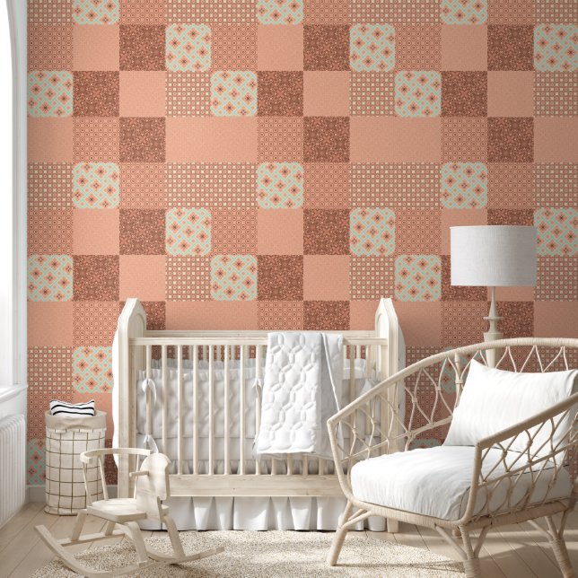 Papel Pintado Parche Retró Rosa (Niños)