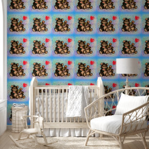 Papel Pintado Pareja de osos lindos con globo de corazón
