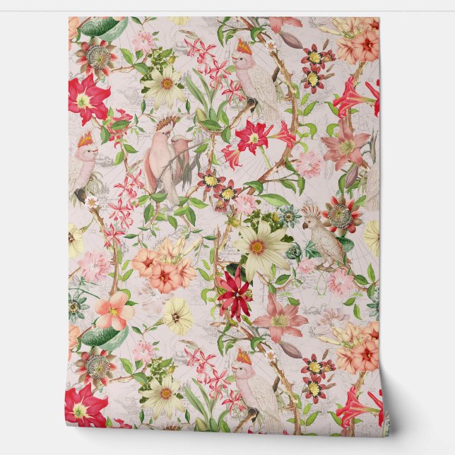 Papel Pintado Parrots Tropical Vintage Garden Chinoiserie Wallp (Desenrollar)