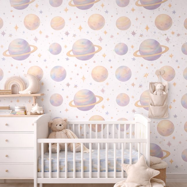 Papel Pintado Pastel Celestial Planets Nursery Baby Room (Subido por el creador)