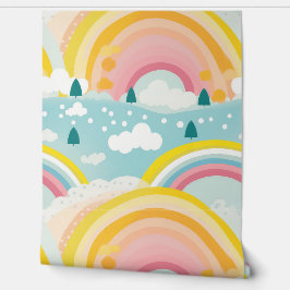 Papel Pintado Pastel de arbustos y nubes de guardería