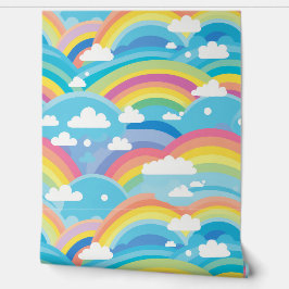 Papel Pintado Pastel de arbustos y nubes de guardería