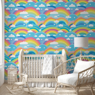Papel Pintado Pastel de arbustos y nubes de guardería