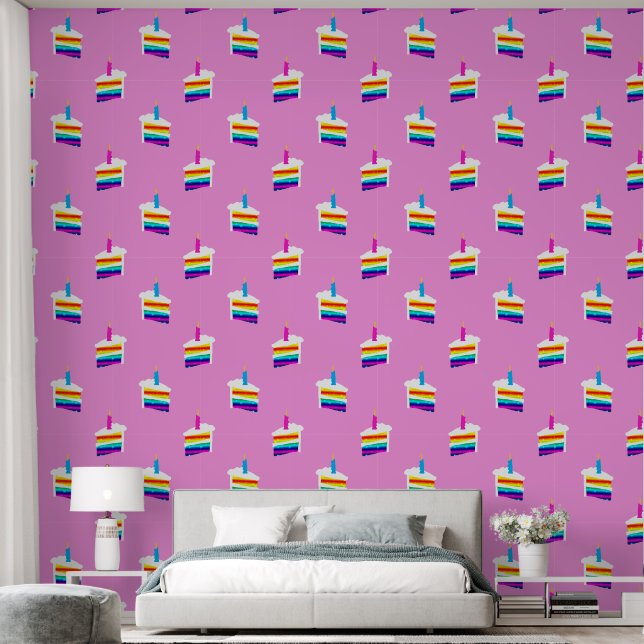 Papel Pintado Pastel de cumpleaños arcoiris (Dormitorio)