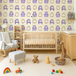 Papel pintado pastel de nursery gato gordito lavan