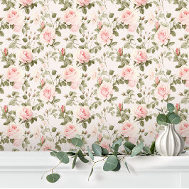 Papel Pintado Pastel Elegante Rosas Florales Rosadas
