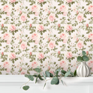 Papel Pintado Pastel Elegante Rosas Florales Rosadas