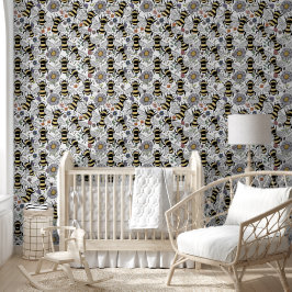 Papel Pintado Pastel Floral Bumble Bee
