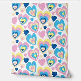 Papel Pintado Pastel Hearts Cute Romantic Groovy Delicate Blue.