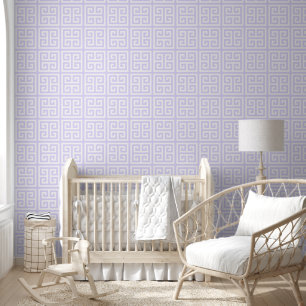 Papel Pintado Pastel Lavender y Blanco Gran Llave Griega