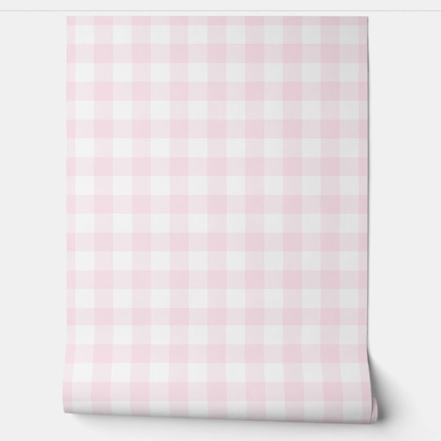Papel Pintado Pastel Light Pink Check Green Buffalo Plaid (Desenrollar)