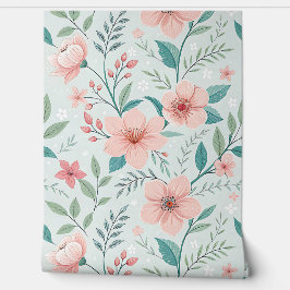 Papel Pintado Pastel Pink Floral Botanical Wallpaper