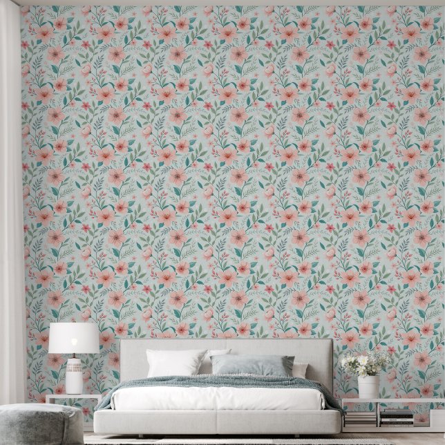 Papel Pintado Pastel Pink Floral Botanical Wallpaper (Dormitorio)