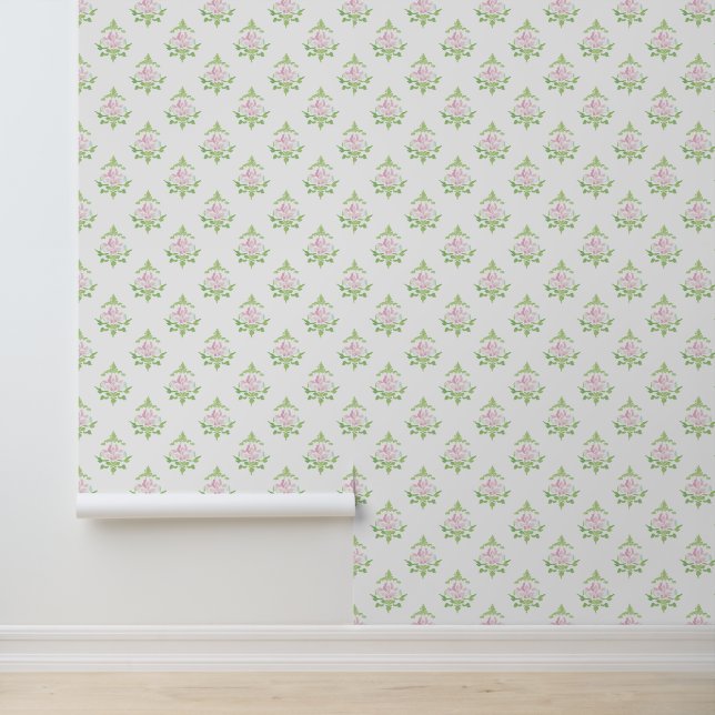 Papel Pintado Pastel Pink Green Floral Pattern (Solicitud)