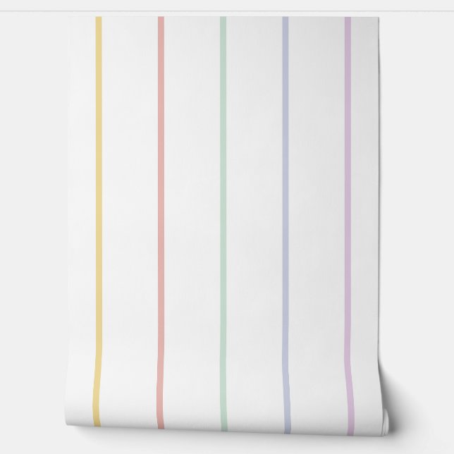 Papel Pintado Pastel Rainbow Pinstripes (Desenrollar)
