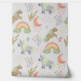 Papel Pintado Pastel Rainbow Unicorn Nursera para bebés