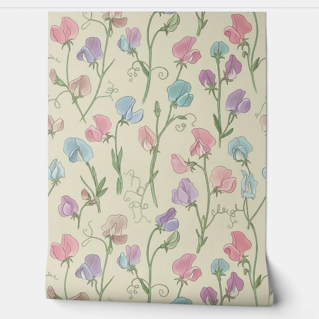 Papel Pintado Pastel Sweet Pea Seamless Pattern (Desenrollar)