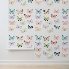 Papel Pintado Pastel Watercolor Butterflies Nursery Baby Room