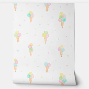 Papel Pintado Pastel Watercolor Icecream conos y puntos blancos