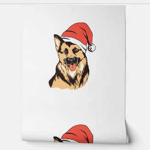 Papel Pintado Pastor alemán perro Santa Hat - Navidades divertid