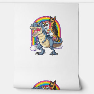 Papel Pintado Pastor Alemán Unicornio Dinosaurio T rex Divertido