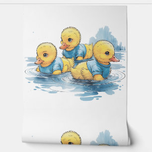 Papel Pintado Pato de caucho con ropa azul