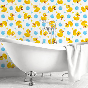 Papel Pintado Pato de goma amarillo y burbujas